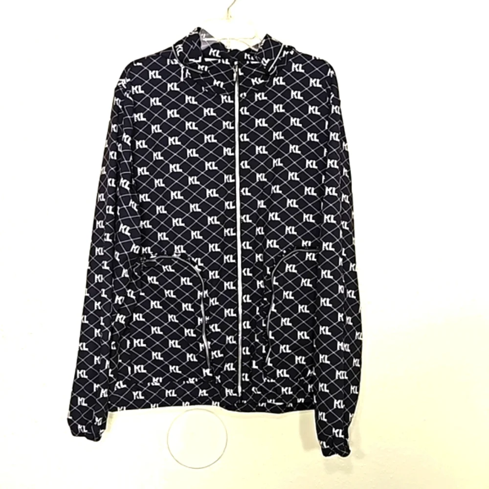 Men's Karl Lagerfeld KL Monogram Logo Packable Hooded Zip Up Jacket XL
